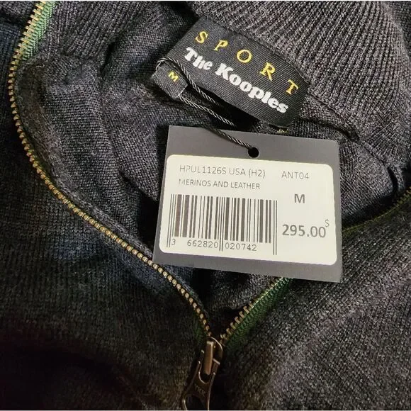 The Kooples Sport Men's Wool Leather Blend Medium Pullover 1/4 Zip Sweater - Picture 4 of 6